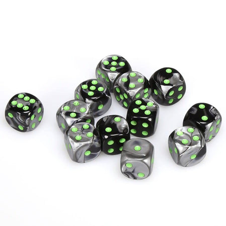 Chessex 16mm Gemini Black-Grey/Green 12ct D6 Set (26645) Dice Chessex   