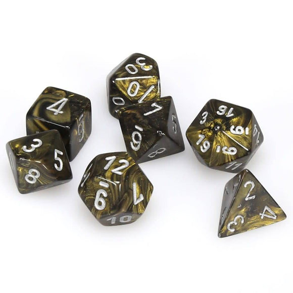 Chessex Leaf Black-Gold/Silver 7ct Polyhedral Set (27418) Dice Chessex   