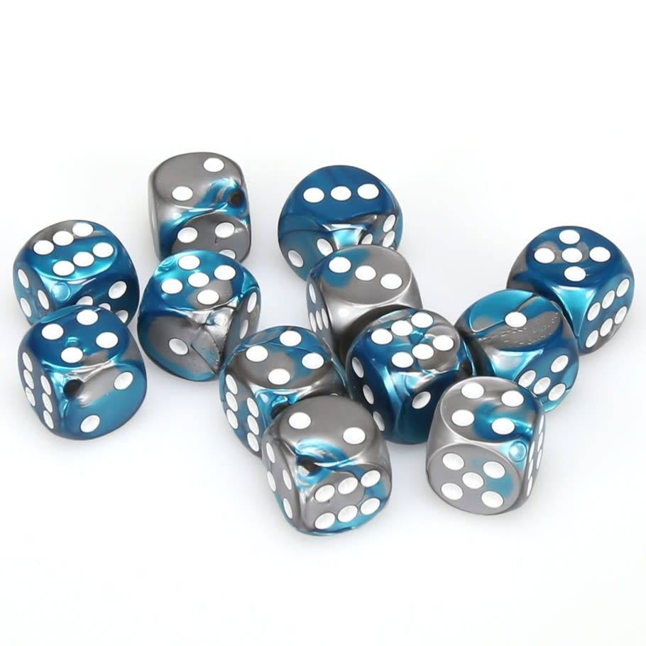 Chessex 16mm Gemini Steel Teal/White 12ct D6 Set (26656) Dice Chessex   