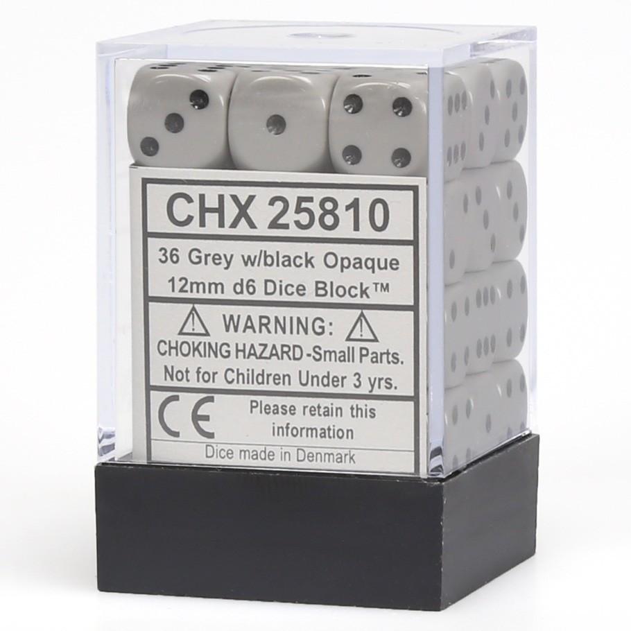 Chessex 12mm Opaque Grey/Black 36ct D6 Set (25810) Dice Chessex   