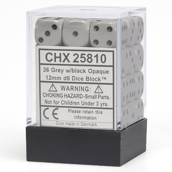 Chessex 12mm Opaque Grey/Black 36ct D6 Set (25810) Dice Chessex   