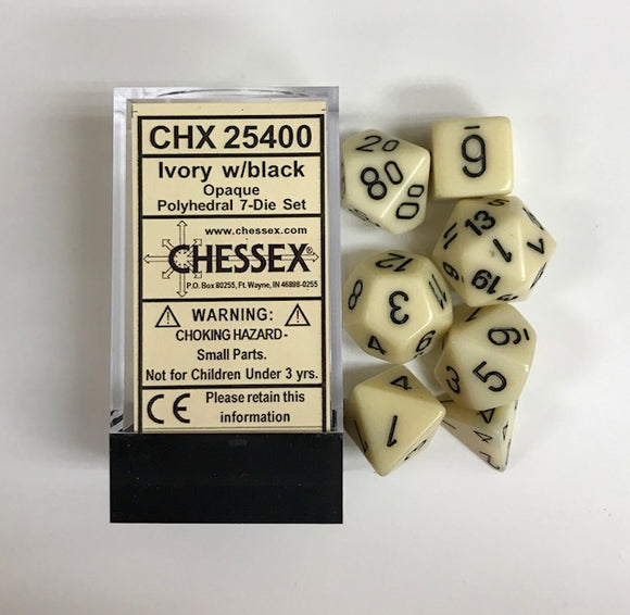 Chessex Opaque Ivory/Black 7ct Polyhedral Set (25400) Dice Chessex   