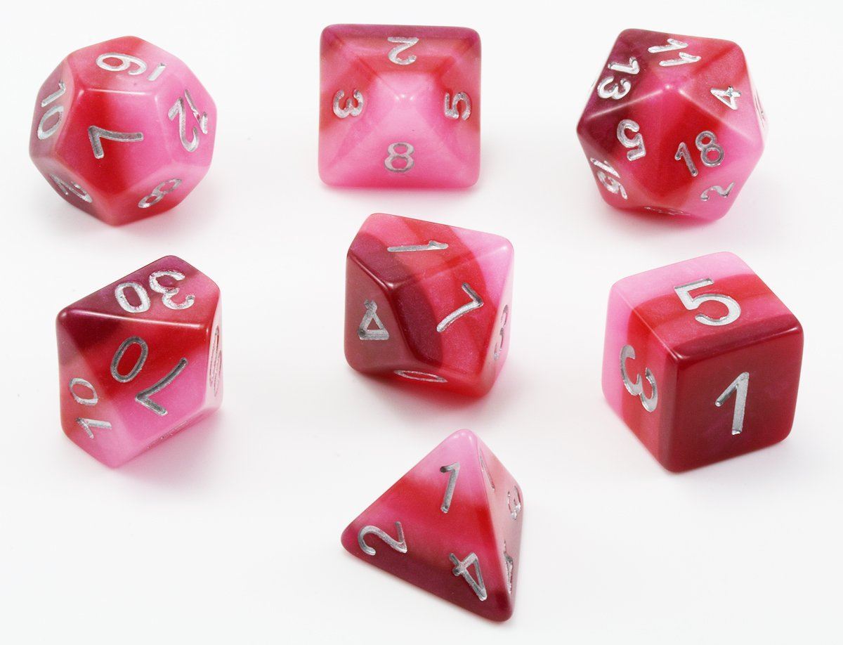 Easy Roller Pink 3-Tone 7ct Polyhedral Set with Bag Dice Easy Roller Dice