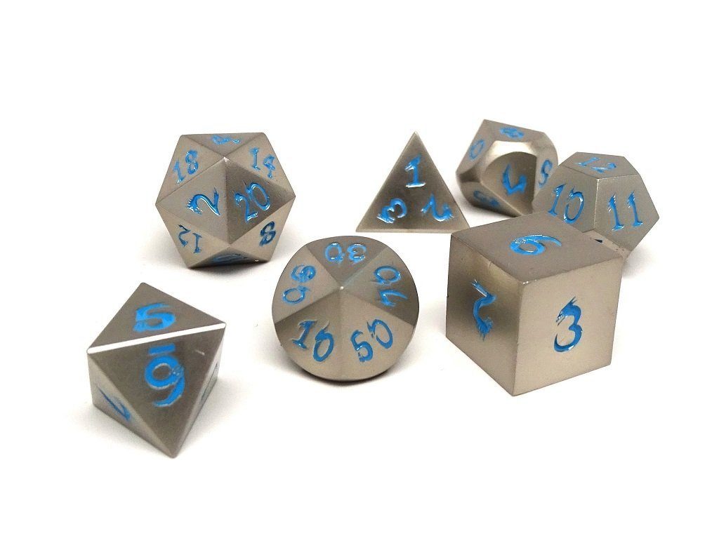 Easy Roller Metal Dice of Ancient Dragons Silver/Powder Blue 7ct Polyhedral Set Dice Easy Roller Dice
