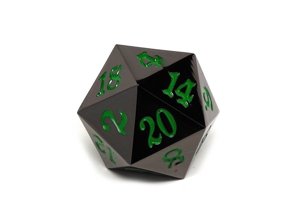 Easy Roller Green Gunmetal Single 35mm D20 Dice Easy Roller Dice