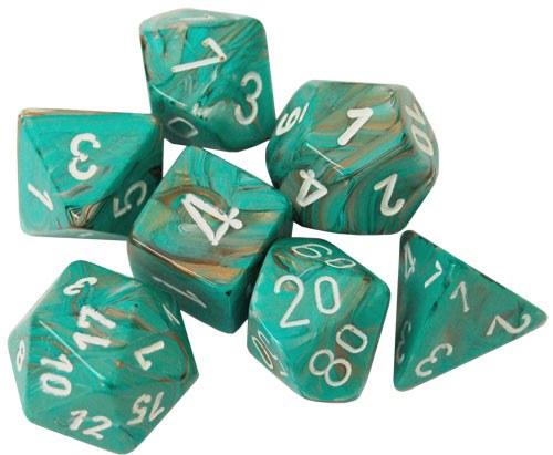 Chessex Marble Oxi-Copper/White 7ct Polyhedral Set (27403) Dice Chessex   