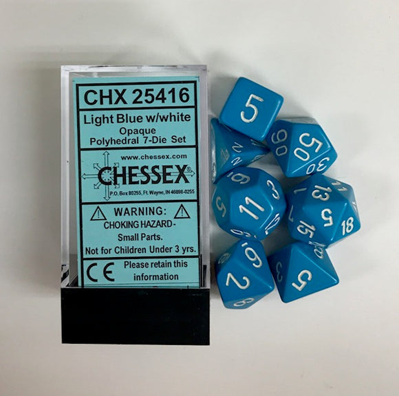 Chessex Opaque Light Blue/White 7ct Polyhedral Set (25416) Dice Chessex   