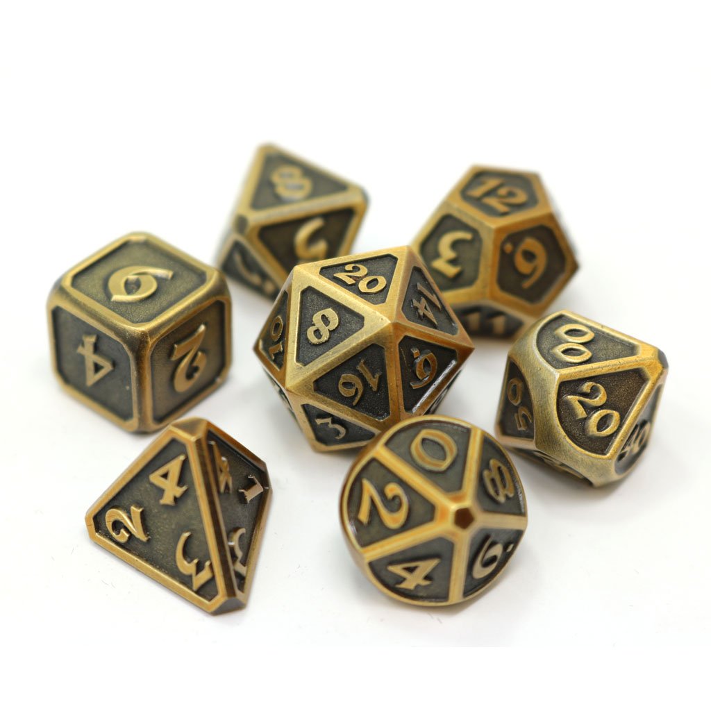 Die Hard Dice Metal Mythica Battleworn Gold 7ct Polyhedral Set Dice Die Hard Dice