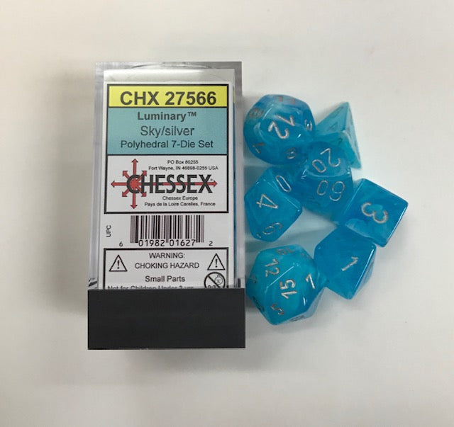 Chessex Luminary Sky/Silver 7ct Polyhedral Set (27566) Dice Chessex   