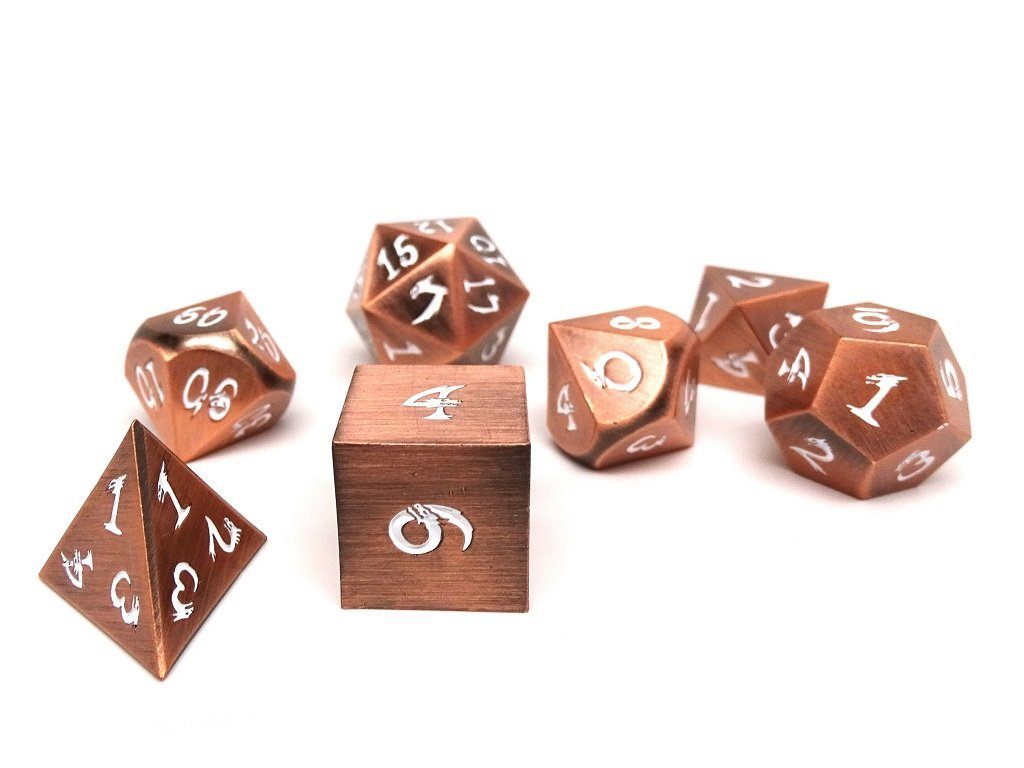 Easy Roller Metal Dice of Ancient Dragons Copper/White 7ct Polyhedral Set Dice Easy Roller Dice