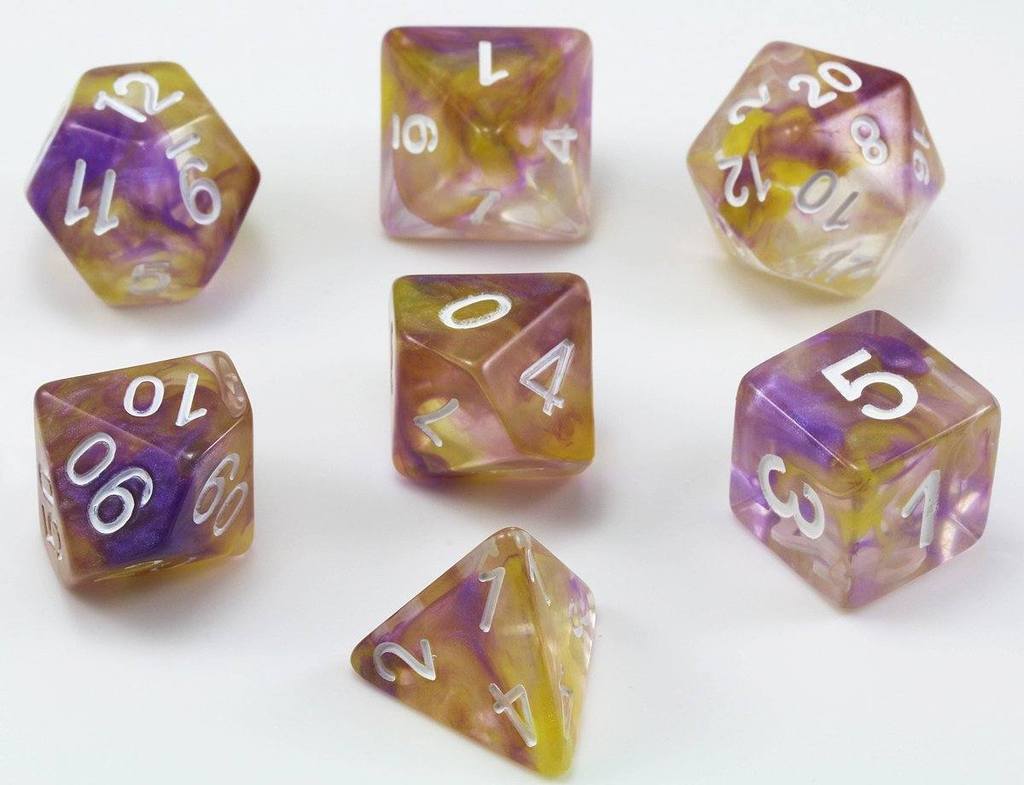 HD Dice Pearl Swirl Yellow/Purple 7ct Polyhedral Dice Set Dice Other
