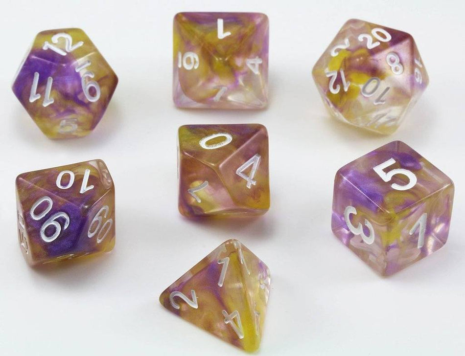 HD Dice Pearl Swirl Yellow/Purple 7ct Polyhedral Dice Set Dice Other