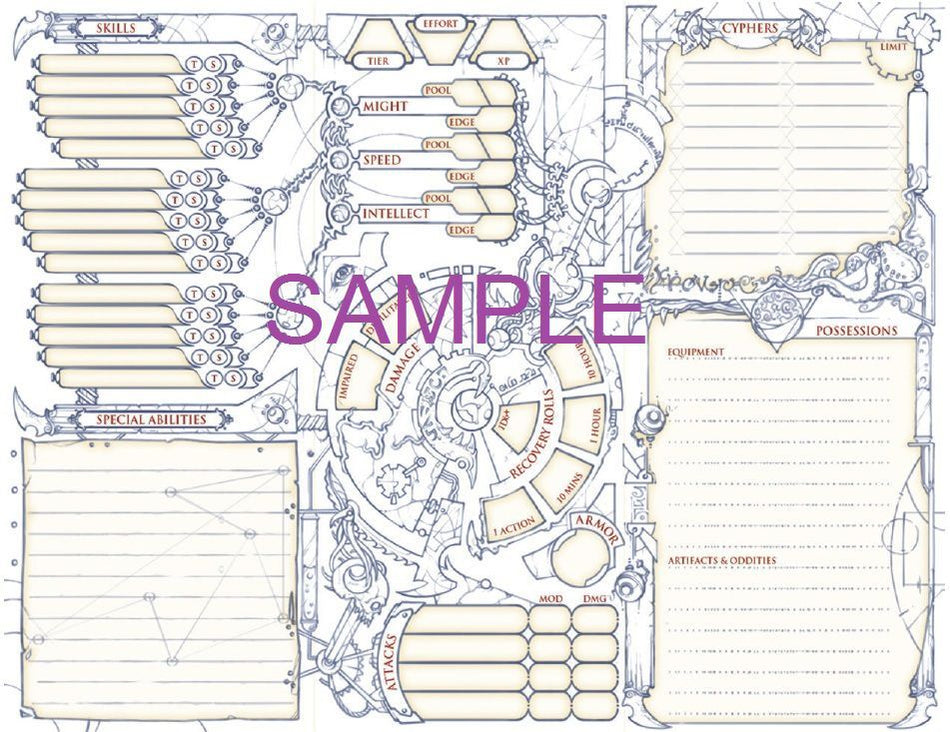 Numenera RPG: Character Sheets Role Playing Games Monte Cook Games   