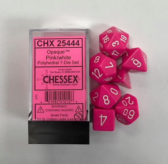 Chessex Opaque Pink/White 7ct Polyhedral Set (25444) Dice Chessex   