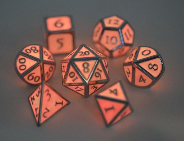 Pink Glow-in-the-Dark 7ct Metal Polyhedral Dice Set Dice Other