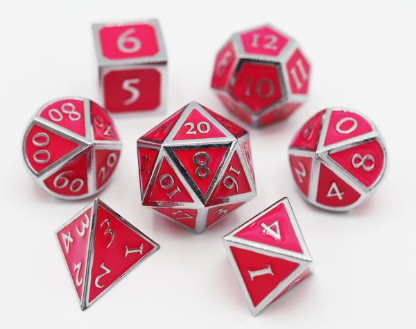 Pink Glow-in-the-Dark 7ct Metal Polyhedral Dice Set Dice Other