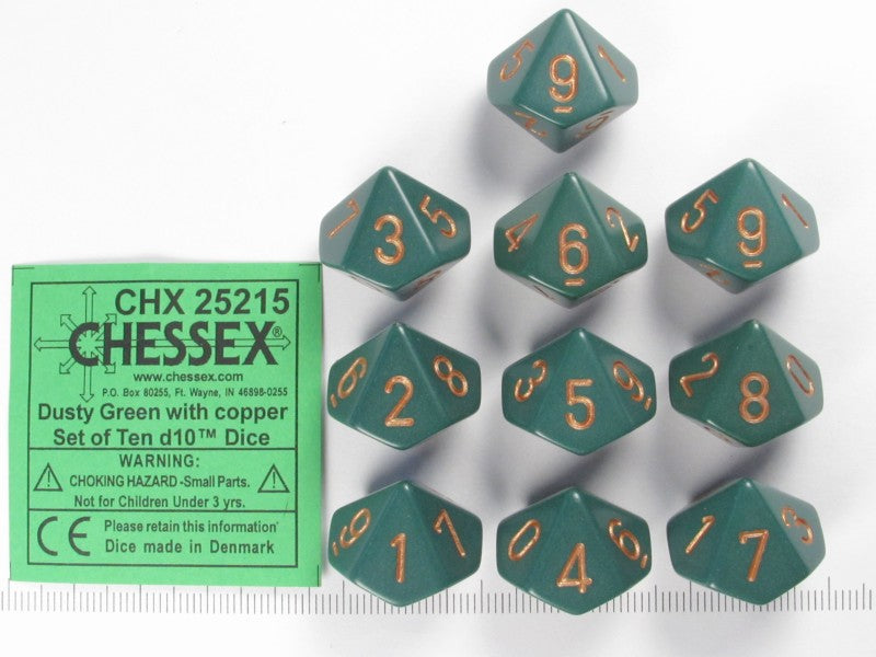 Chessex Opaque Dusty Green/Copper 10ct D10 Set (25215) Dice Chessex   