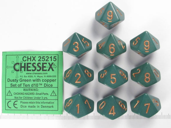 Chessex Opaque Dusty Green/Copper 10ct D10 Set (25215) Dice Chessex   