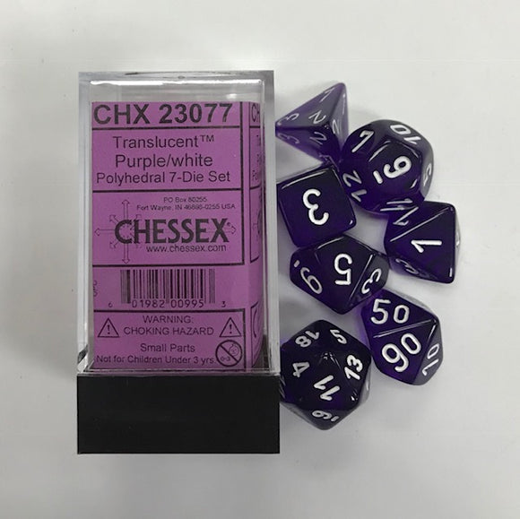 Chessex Translucent Purple/White 7ct Polyhedral Set (23077) Dice Chessex   