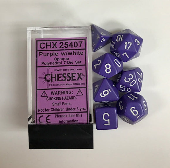 Chessex Opaque Purple/White 7ct Polyhedral Set (25407) Dice Chessex   