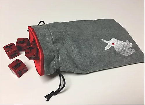 Dice Bag: Evil Rabbit Grey with White Embroidery Supplies Black Oak Workshop
