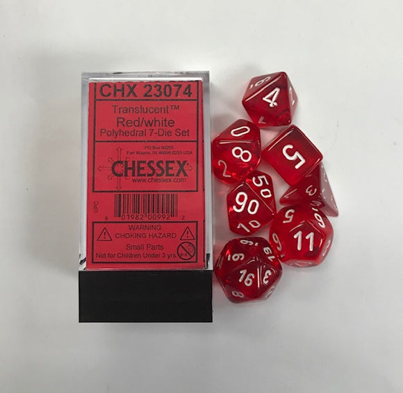 Chessex Translucent Red/White 7ct Polyhedral Set (23074) Dice Chessex   