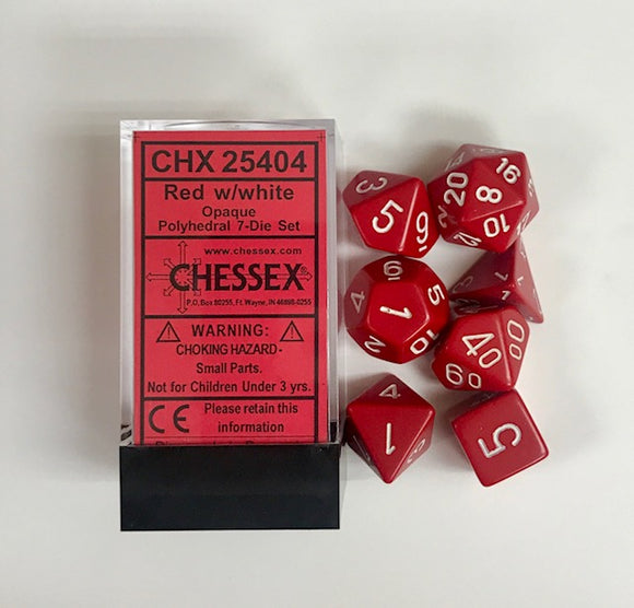 Chessex Opaque Red/White 7ct Polyhedral Set (25404) Dice Chessex   