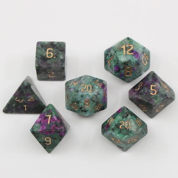 Ruby Zoisite Semi-Precious Gemstone 7ct Polyhedral Dice Set Dice Norse Foundry