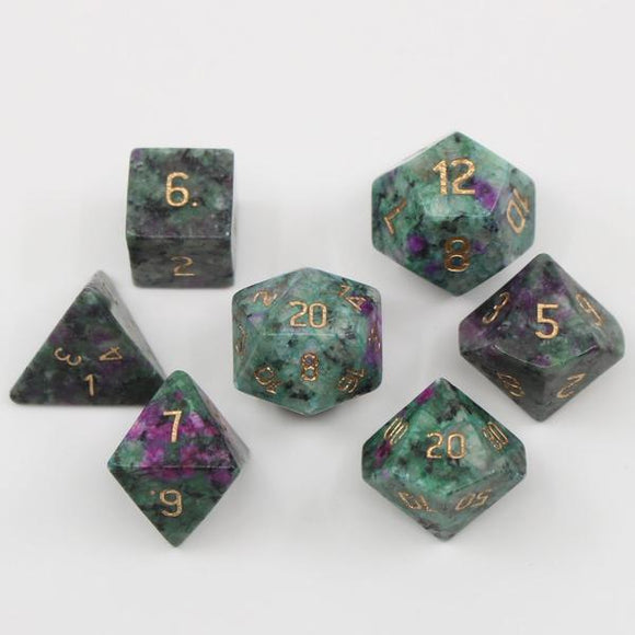 Ruby Zoisite Semi-Precious Gemstone 7ct Polyhedral Dice Set Home page Norse Foundry   