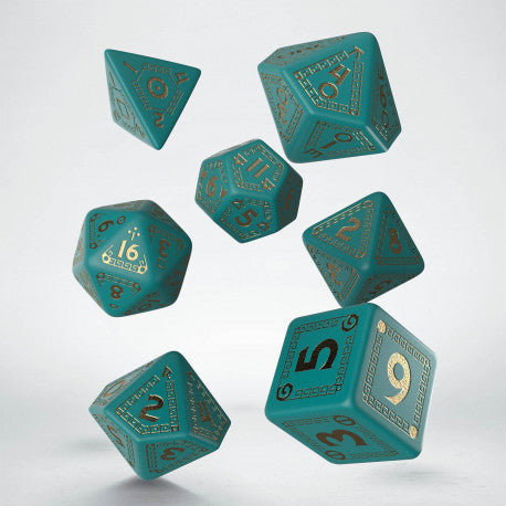 Q-Workshop RuneQuest Turquoise/Gold 7ct Polyhedral Dice Set Dice Q Workshop   