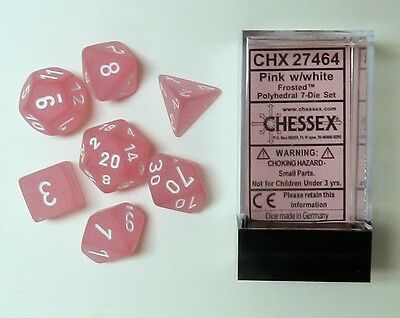 Chessex Frosted Pink/White 7ct Polyhedral Set (27464) Dice Chessex   