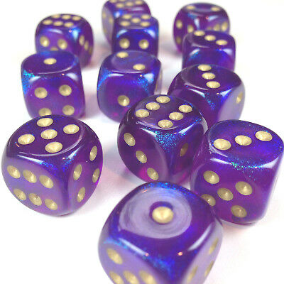 Chessex 16mm Borealis Royal Purple/Gold 12ct D6 Set (27667) Dice Chessex   