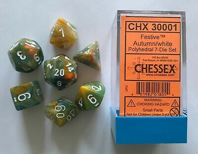 Chessex Lab Dice Festive Autumn/White 7ct Polyhedral Set (30001) Dice Chessex   