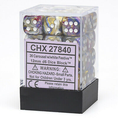 Chessex 12mm Festive Carousel/White 36ct D6 Set (27840) Dice Chessex   