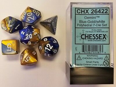 Chessex Gemini Blue-Gold/White 7ct Polyhedral Set (26422) Dice Chessex   