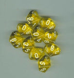 Chessex Translucent Yellow/White 10ct D10 Set (23202) Dice Chessex   