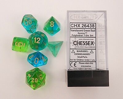 Chessex Gemini Translucent Green-Teal/Gold 7ct Polyhedral Set (26438) Dice Chessex   