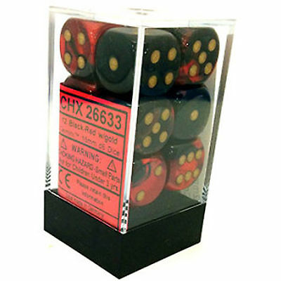 Chessex 16mm Gemini Black-Red/Gold 12ct D6 Set (26633) Dice Chessex   