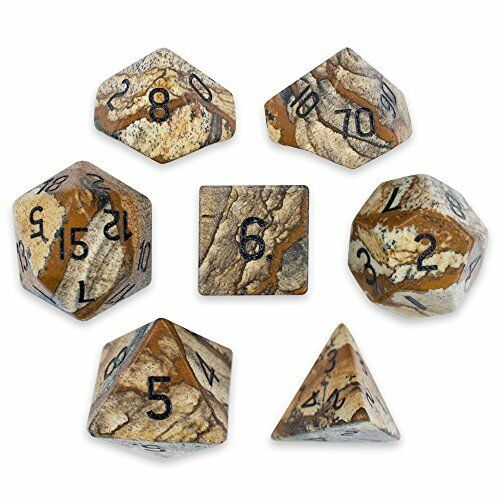 Picture Jasper Semi-Precious Gemstone 7ct Polyhedral Dice Set Dice Norse Foundry