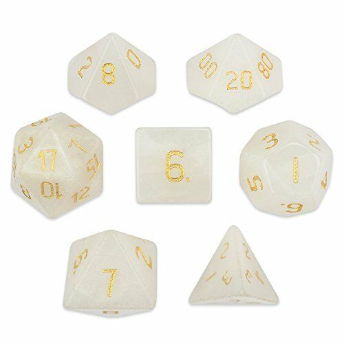 White Jade Semi-Precious Gemstone 7ct Polyhedral Dice Set Dice Other