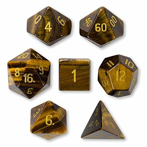 Tigers Eye Semi-Precious Gemstone 7ct Polyhedral Dice Set Dice Norse Foundry