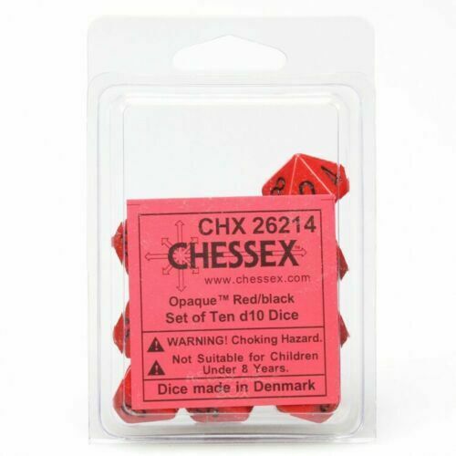 Chessex Opaque Red/Black 10ct D10 Set (26214) Dice Chessex   