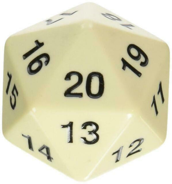 Koplow D20 55mm Spindown Ivory with Black Dice Koplow Games