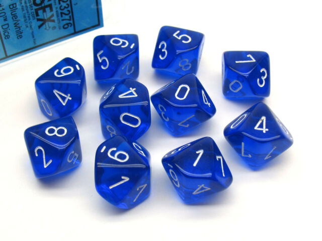 Chessex Translucent Blue/White 10ct D10 Set (23206) Dice Chessex   
