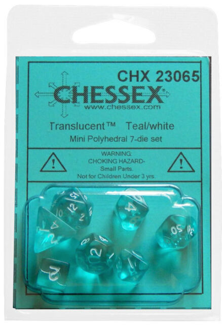Chessex Mini Translucent Teal/White 7ct Polyhedral Set (23065) Dice Chessex   