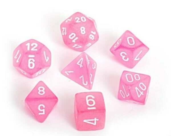 Chessex Frosted Pink/White 7ct Polyhedral Set (LE546) Dice Chessex   