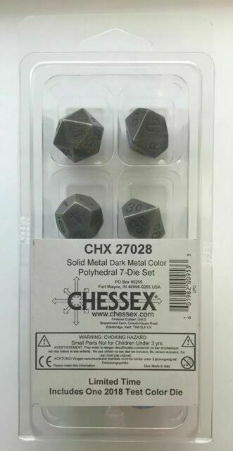 Chessex Solid Metal Dark Metal 7ct Polyhedral Set (27028) Dice Chessex   