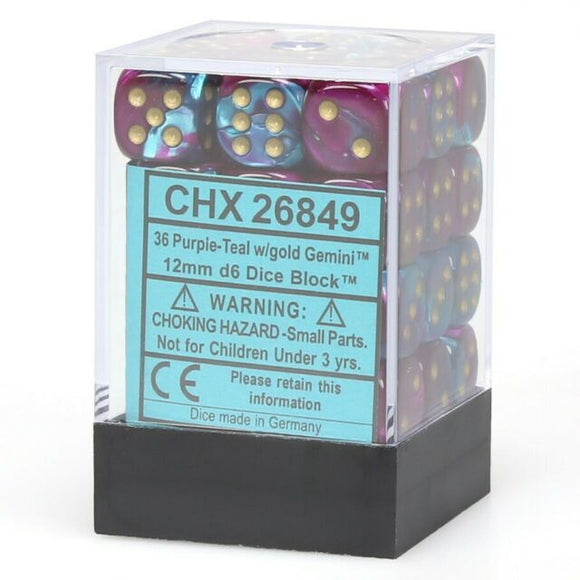 Chessex 12mm Gemini Purple Teal/Gold 36ct D6 Set (26849) Dice Chessex   