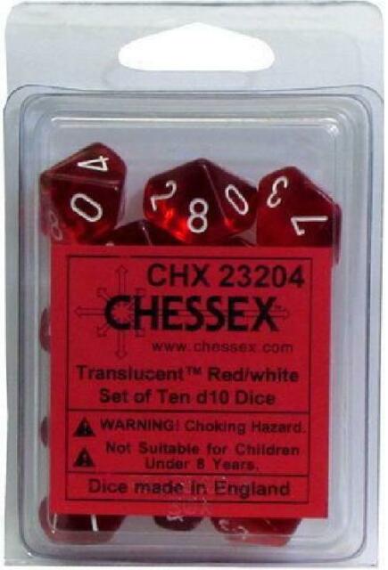 Chessex Translucent Red/White 10ct D10 Set (23204) Dice Chessex   