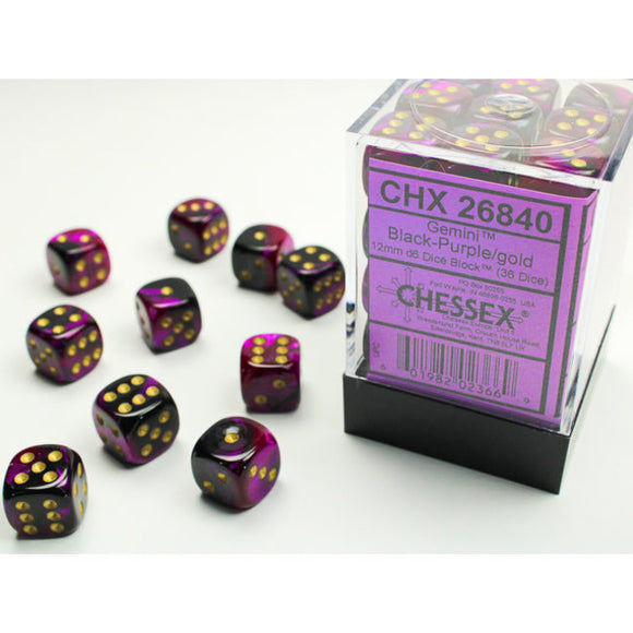 Chessex 12mm Gemini Black Purple/Gold 36ct D6 Set (26840) Dice Chessex   